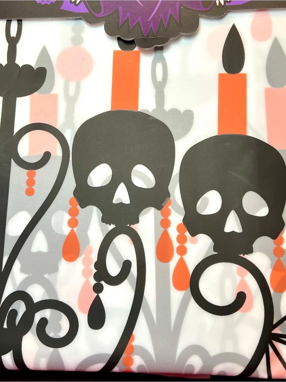 Halloween Skull Chandelier Peva Shower Curtain Black and Orange Metal Grommets